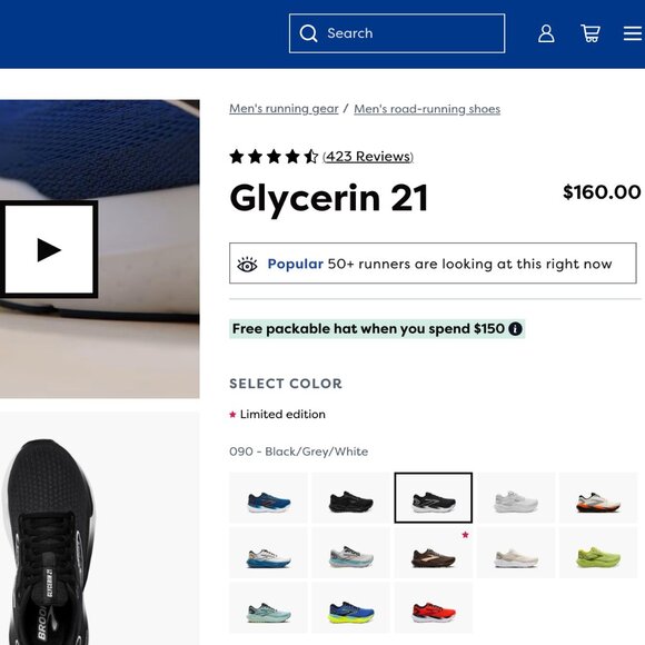 NWT | Men's Brooks Glycerin 21 | Size 9.5 | New in Box | Black/Grey/White - Picture 7 of 7